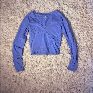 Hollister Blue Long Sleeve V-Neck Top